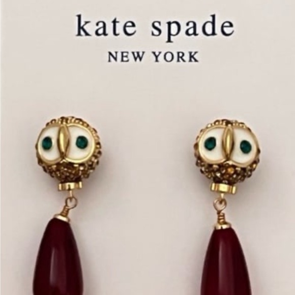 Kate Spade Red and Gold Owl Night Bird drop Earrings - Picture 5 of 5
